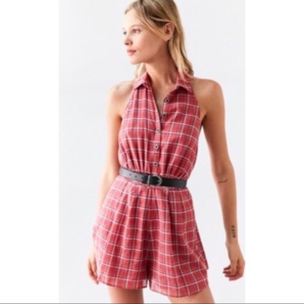 Urban Outfitters red plaid romper
